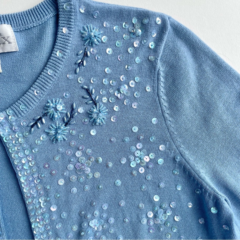 Light Blue Beaded & Sequin Embellished Women's Cardigan